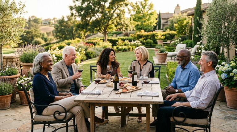 Diverse community enjoying wine in El Dorado Hills luxury lifestyle